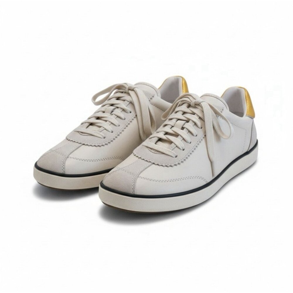 New Coach Women's 5 Lace Up Suede Sneakers NIB Chalk/Smog Silky Napa C113